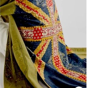 Free People jumpin Jack military duster studded army green red and blue